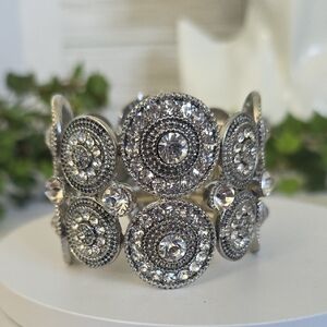 Bling! Vintage Silver with Zircon Bold Bracelet